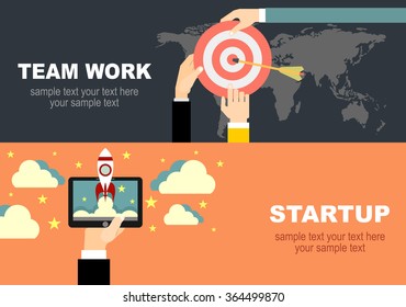 Set of flat design illustration concepts for business, finance, consulting, management, team work, analysis, strategy and planning, startup. Concepts for web banner and printed materials.