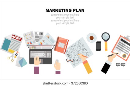 Set of flat design illustration concepts for business plan and marketing plan. Concepts for web banner and promotional material.