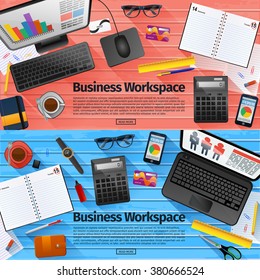 Set of flat design illustration concepts for business and creative workspace.
Concepts for web banner and printed materials.