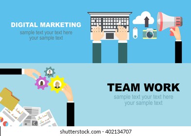 Set of flat design illustration concepts for video and digital marketing.Concepts for business planning and accounting, analysis, team work,audit, project management, marketing.