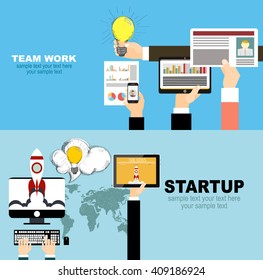 Set of flat design illustration concepts for business, finance, consulting, management, team work, analysis, strategy and planning, startup. Concepts for web banner and printed materials.