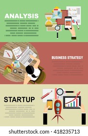 Set of flat design illustration concepts for business, finance, consulting, management, team work, analysis, strategy and planning, startup. Concepts for web banner and printed materials.