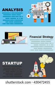 Set of flat design illustration concepts for business, finance, consulting, management, team work, analysis, strategy and planning, startup. Concepts for web banner and printed materials.