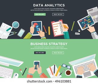Set of flat design illustration concepts for business, finance, consulting, management, human resources, business analysis and planning. Concepts for web banner and printed materials