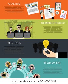 Set of flat design illustration concepts for business, finance, big idea, consulting, management, team work human resources, career, employment agency, staff training,money, technology, ,creative.