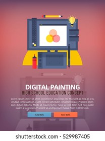 Set of flat design illustration concepts for graphic design and digital painting. Education and knowledge ideas. Informational technologies and digital arts