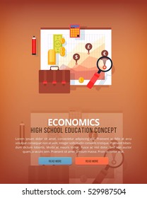 Set of flat design illustration concepts for economics. Education and knowledge ideas. Economical science. Concepts for web banner and promotional material