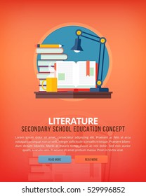 Set of flat design illustration concepts for literature. Education and knowledge ideas. Eloquence and oratory art