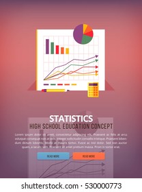 Set of flat design illustration concepts for statistics. Education and knowledge ideas. Economical science. Concepts for web banner and promotional material