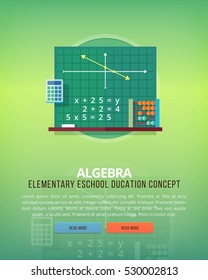 Set of flat design illustration concepts for algebra. Education and knowledge ideas. Mathematic science. Concepts for web banner and promotional material