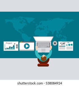 Set of flat design illustration concepts for video and digital marketing.Concepts for business planning and accounting, analysis, team work,audit, project management, marketing.