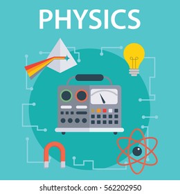 Set of flat design illustration concepts for physics. Education and knowledge ideas. Physics science. Concepts for web banner and promotional material.