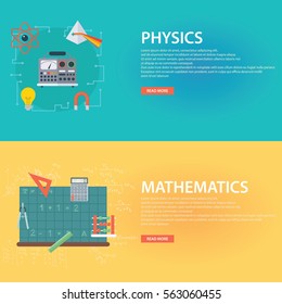 Set of flat design illustration concepts for mathematics and physics. Education and knowledge ideas. Mathematic and physics science. Concepts for web banner and promotional material