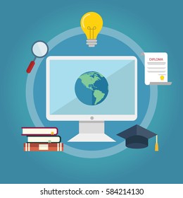 Set of flat design illustration concepts for online education. Education and science concept illustrations.