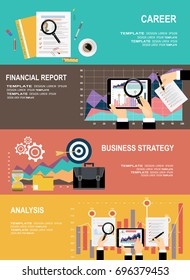 Set of flat design illustration concepts for business, finance, team work, consulting, management, anaysis, career, employment agency, staff training,money, technology,startup,creative.
