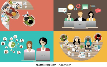 Set of flat design illustration concepts for business, finance, team work, consulting, management, anaysis, career, employment agency, staff training,money, technology,startup,creative.