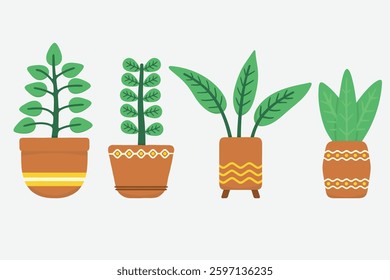 Set of flat design illustration in a minimalistic style of potted plant