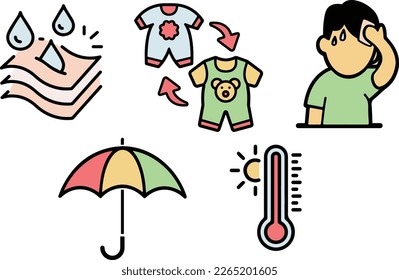 Set of Flat Design Illustration that contains weather effect illustration