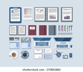Set of flat design items for business, finance, marketing, graphic design development, project management. Icons for website design and infographics.