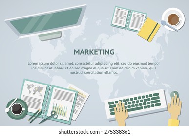 Set of flat design items for business, finance, marketing, graphic design development, project management. Icons for website design and infographics.