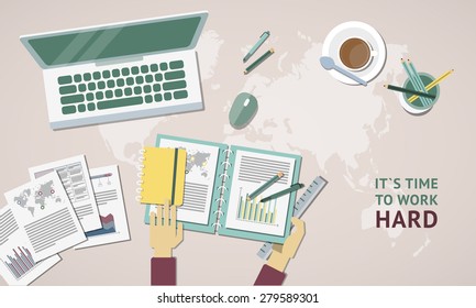 Set of flat design items for business, finance, marketing, graphic design development, project management. Icons for website design and infographics.