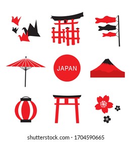 Set of flat design Japan travel icons and infographics elements with landmarks and famous Japanese symbols Vector illustration.