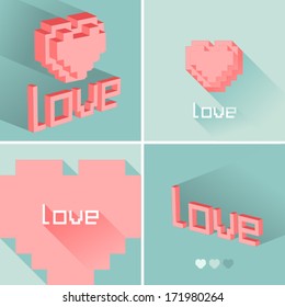 Set of flat design LOVE icons. Vector illustration.