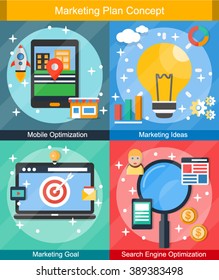 Set of flat design marketing plan icons and concept