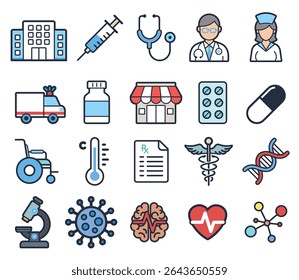 Set of Flat Design Medical Icons, Vector Illustration