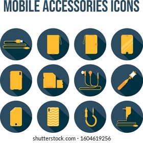 Set of flat design mobile accessories icons