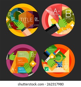 Set of flat design option infographics concept, circle labels with hands