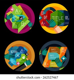 Set of flat design option infographics concept, circle labels with hands