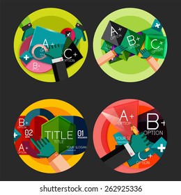 Set Set mit flachen Design-Option Infografik-Konzept, Kreis-Etiketten mit Händen