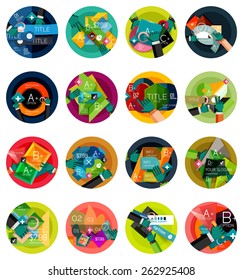 Set of flat design option infographics concept, circle labels with hands