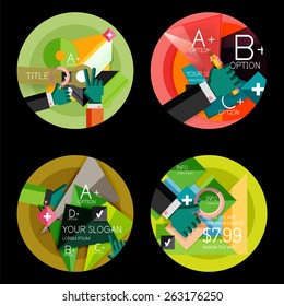 Conjunto de opciones de diseño plano concepto de infografía, etiquetas de círculo con manos