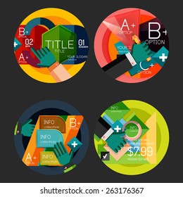 Set of flat design option infographics concept, circle labels with hands
