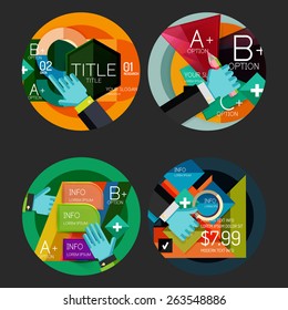Set of flat design option infographics concept, circle labels with hands