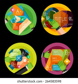 Conjunto de opciones de diseño plano concepto de infografía, etiquetas de círculo con manos