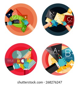 Conjunto de opciones de diseño plano concepto de infografía, etiquetas de círculo con manos