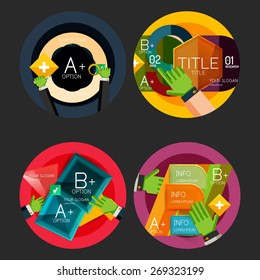 Set of flat design option infographics concept, circle labels with hands