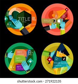 Set Set mit flachen Design-Option Infografik-Konzept, Kreis-Etiketten mit Händen