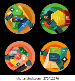 Set Set mit flachen Design-Option Infografik-Konzept, Kreis-Etiketten mit Händen
