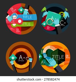 Set of flat design option infographics concept, circle labels with hands