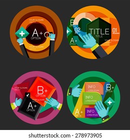 Conjunto de opciones de diseño plano concepto de infografía, etiquetas de círculo con manos