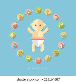 Set of flat design pastel cute baby vector icons