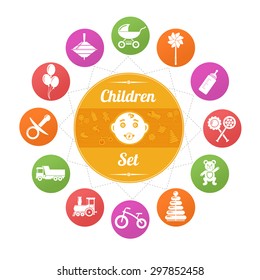 Set of flat design pastel cute baby vector icons