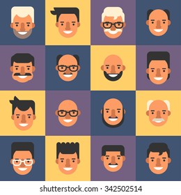 Set of Flat Design People Avatar Icons. Mens. 16 Different Portraits