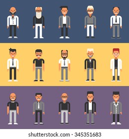 Set of Flat Design People Characters. Male Characters Set. Businessmen