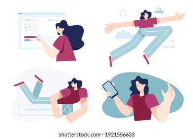 Set of flat design people concepts for business, technology, daily activities. Vector illustrations for graphic and web design, business presentation, marketing material. 