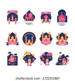 Set of flat design ramadan kareem badges / labels